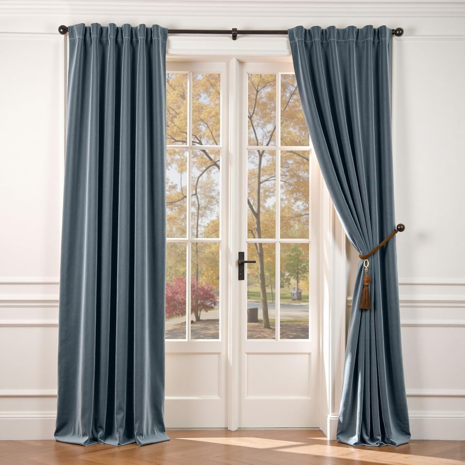 Lazzzy Velvet Curtains Blue Blackout Curtains Thermal Insulated Drapes for Bedroom Living Room 84 Inches Window Treatments Super Soft Luxury Rod Pocket 2 Panels Aegean Blue