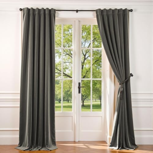 Lazzzy Velvet Curtains Grey 108 Inches