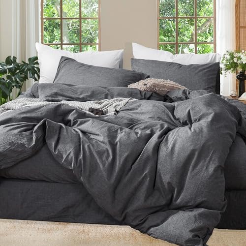 MooMee Bedding Duvet Cover Set (Heathered Dark Grey, Twin)