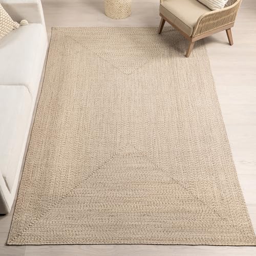nuLOOM 5' x 8' Solid Hand Braided Indoor/Outdoor Area Rug, Pet-Friendly, High Traffic, Weather Resistant, for Patio, Balcony, Bedroom, Living Room, Dining Room, Wynn Tan