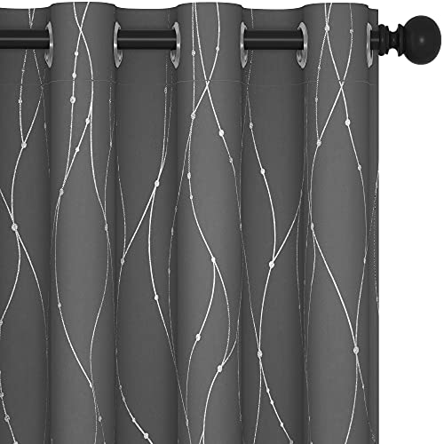 Deconovo Blackout Curtain for Bedroom, 52 x 72 Inch, Thermal Insulated Soundproof Curtains, Grommet Top, Machine Washable, Set of 2 Panels for Living Room Nursery Bedroom Apartment Home, Light Gray