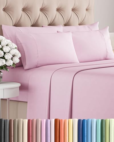 King 6 Piece Sheet Set - Cooling Sheets for Hot Sleepers - Hotel Luxury Bedding Set with 8-16 Inch Deep Pockets - 1 Flat & 1 Fitted & 4 Pillowcases - Ultra Soft, Easy Care & Wrinkle Free - Light Pink