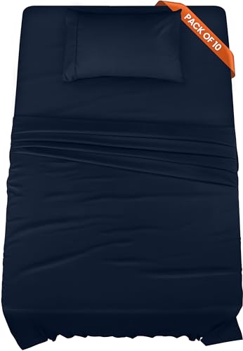 Utopia Bedding Twin Bed Sheets Set - Pack of 10 Sheet Sets - Perfect for Spa, Hotel, & Guest Bedroom - Brushed Microfiber - Shrinkage and Fade Resistant - Easy Care (Navy Blue)