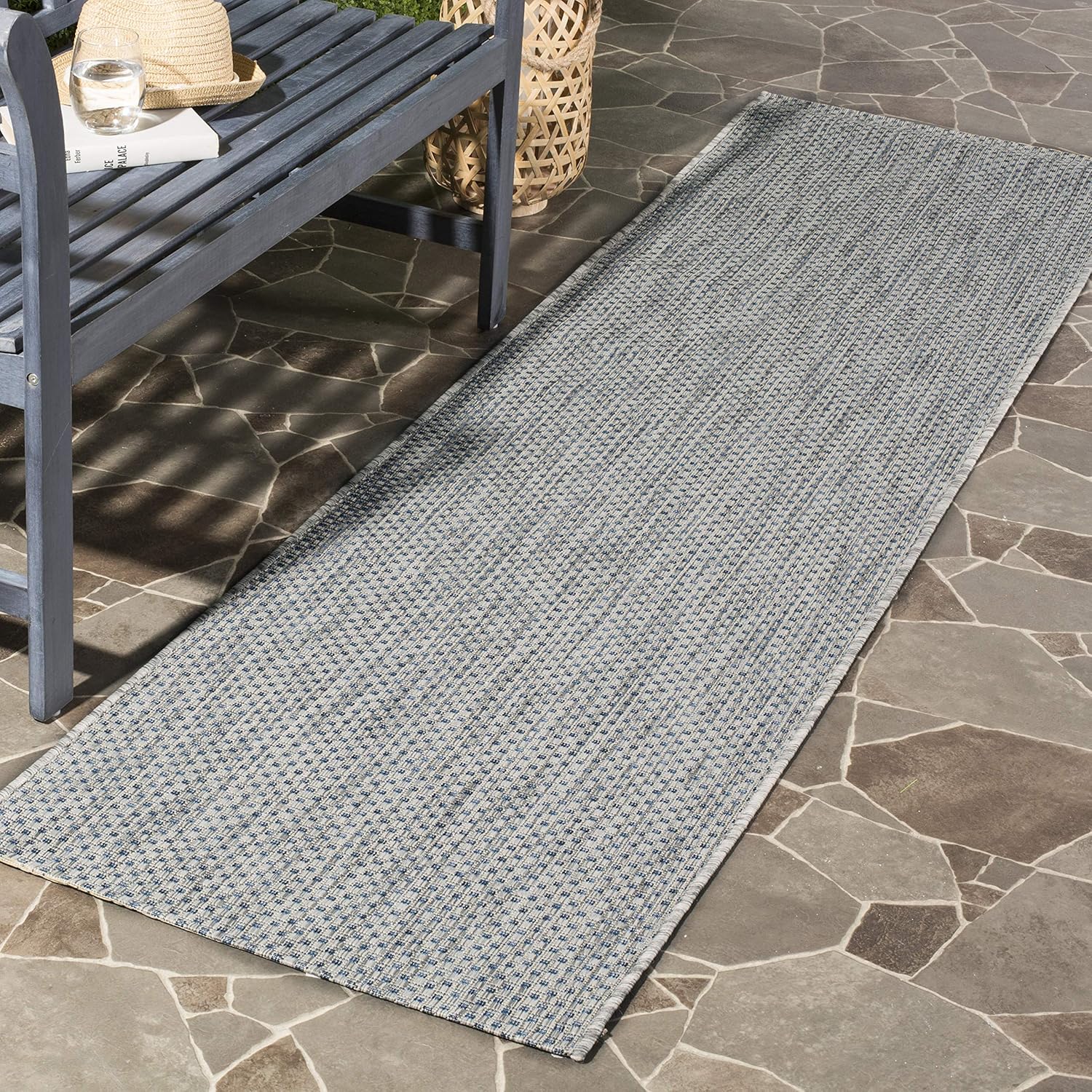 SAFAVIEH Courtyard Collection Runner Rug - 2'3" x 6'7", Grey & Navy, Non-Shedding & Easy Care, Indoor/Outdoor & Washable-Ideal for Patio, Backyard, Mudroom (CY8521-36812)