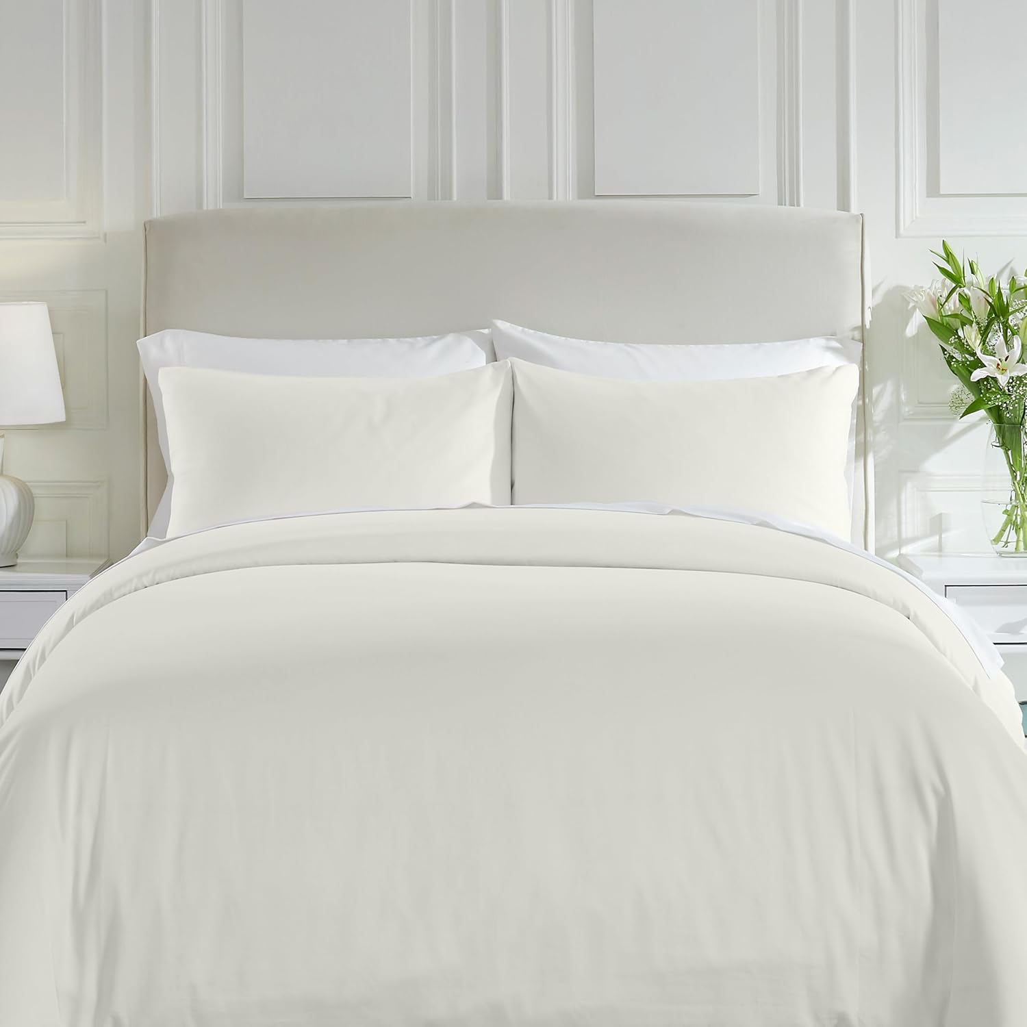 California Design Den 3 Pc King Size Duvet Cover Set -Winner Good Housekeeping Best Bedding Awards 2025, 400 Thread Count Sateen 100% Cotton Bedding Duvet Covers - Ivory (Pale Tone)