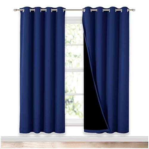 NICETOWN Full Shade Curtain Panels, Pair of Energy Smart & Noise Blocking Out Blackout Drapes for Apartment Window, Thermal Insulated Guest Room Lined Window Dressing(Royal Blue, 52 x 72 inch)