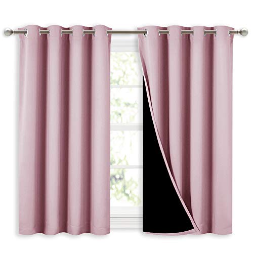 NICETOWN 100% Blackout Curtains 45 inches Long, 2 Thick Layers Completely Blackout Window Treatment Thermal Insulated Lined Drapes for Small Window (Lavender Pink, 1 Pair, 52 inches Width Each Panel)