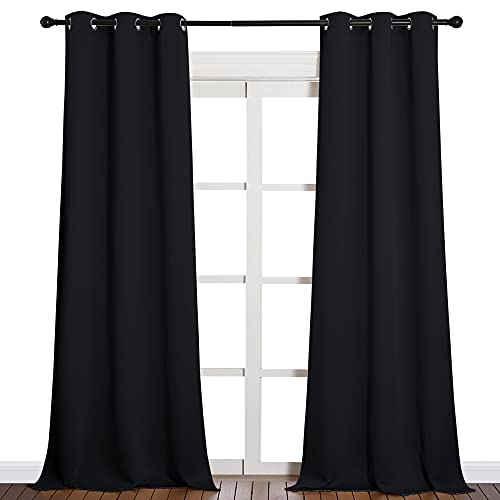 NICETOWN Halloween Black Out Curtain Panels - Home Decoration Thermal Insulated Solid Grommet Blackout Curtains/Drapes for Hall/Dining Room (Set of 2, 42 inches by 90 Inch, Black)