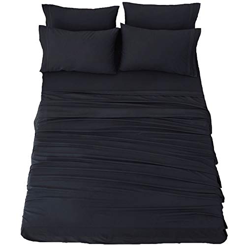 SONORO KATE Bed Sheet Set Super Soft Microfiber 1800 Thread Count Luxury Egyptian Sheets 18-Inch Deep Pocket,Wrinkle and Hypoallergenic-6 Piece (Black, California King-6 Piece)