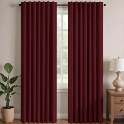 Deconovo Blackout Curtains, Thermal Insulated, W42 x L84 2 Panels, Back Tab, Machine Washable, Room-Darkening Drapes for Bedroom/Living Room Burgundy Red