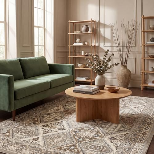 nuLOOM 6'7" x 9' Becca Traditional Tiled Area Rug, Taupe, Faded Transitional Design, Stain Resistant, For Bedroom, Dining Room, Living Room, Hallway, Office, Kitchen, Entryway