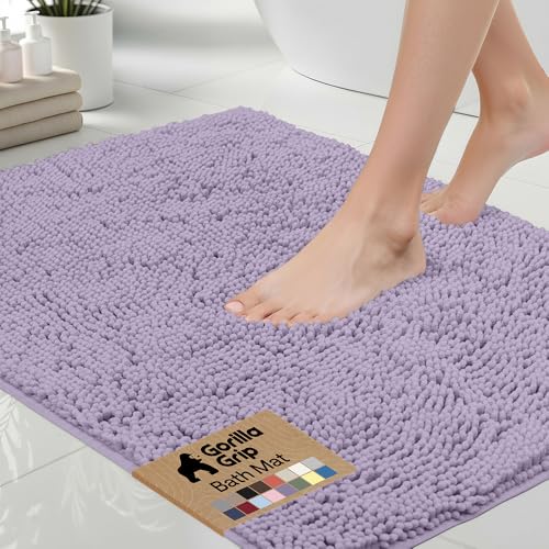 GORILLA GRIP Bath Rug Mat 60x24 Thick Soft Absorbent Chenille, Quick Dry Microfiber Mats, Rubber Backing Washable Shower Floor Rugs, Bathmat Runner Bathroom Home Decor Accessories Light Purple