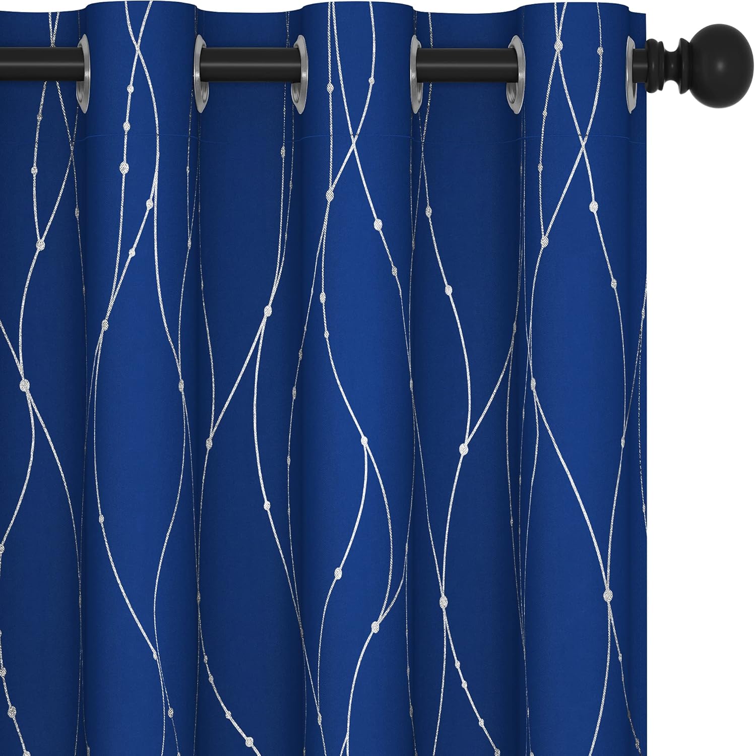 Deconovo Blackout Curtains - Silver Wave Dots Print, Thermal Insulated, Noise Reducing, Privacy Drapes for Bedroom & Living Room (52W x 95L Inch, Royal Blue/Silver, 2 Panels)