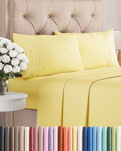 King Size 4 Piece Sheet Set - Comfy Breathable & Cooling Bed Sheets Set - Hotel Luxury Bedding for Women, Men, Kids, Teens, Boys & Girls - Deep Pockets, Ultra-Soft, Wrinkle Free - Oeko-Tex - Yellow