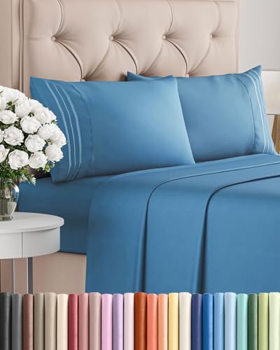 Queen Size 4 Piece Sheet Set - Denim Blue