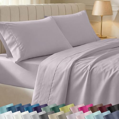 California Design Den Soft Twin Sheets Set - 400 Thread Count Sateen, Natural 100% Cotton Sheets, Deep Pockets, Cooling and Durable Bedding Set for Dorm Rooms & Adults - Dusky Lavender Gray