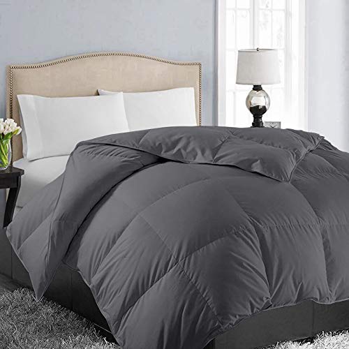 EASELAND Full Size Down Alternative Comforter - Quilted Duvet Insert for All Seasons, Soft Lightweight with Corner Tabs, Summer Winter Warm Bedding, Dark Grey 8286 Inches