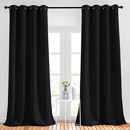NICETOWN Black Out 108 inch Curtains for Bedroom - Thermal Insulated Solid Grommet Blackout Window Treatments Sound Reducing for Living Room/Boys Room, 2 Panels
