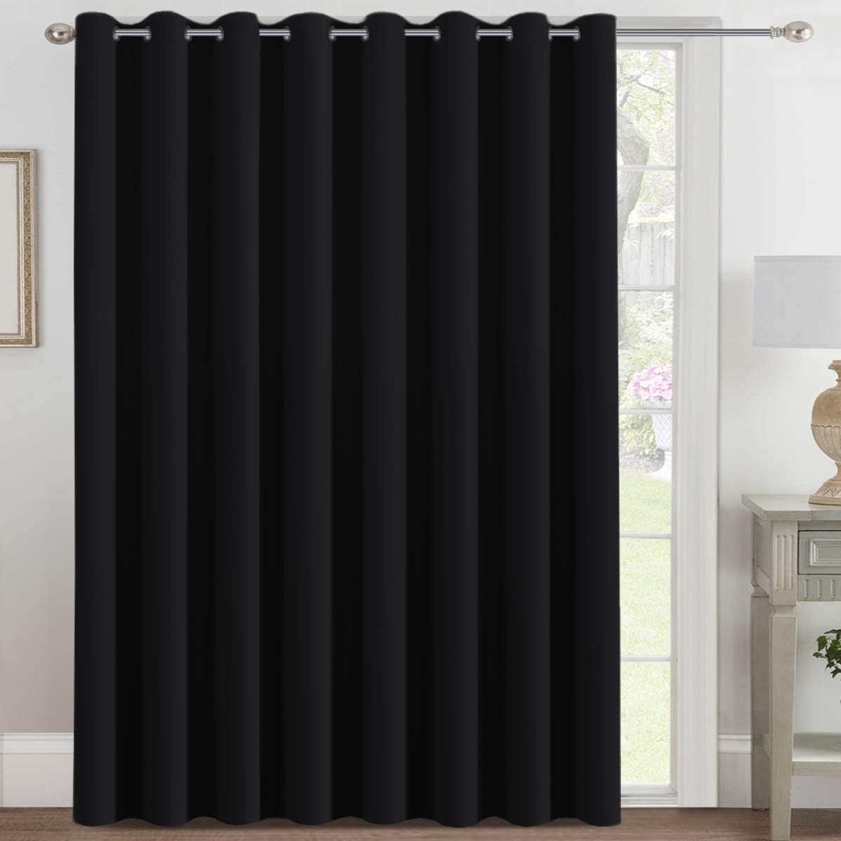 H.VERSAILTEX Blackout Patio Curtains 100 x 108 Inches for Sliding Door Extral Wide Blackout Curtain Panels Thermal Insulated Room Divider - Grommet Top, 9' Tall by 8.5' Wide - Jet Black