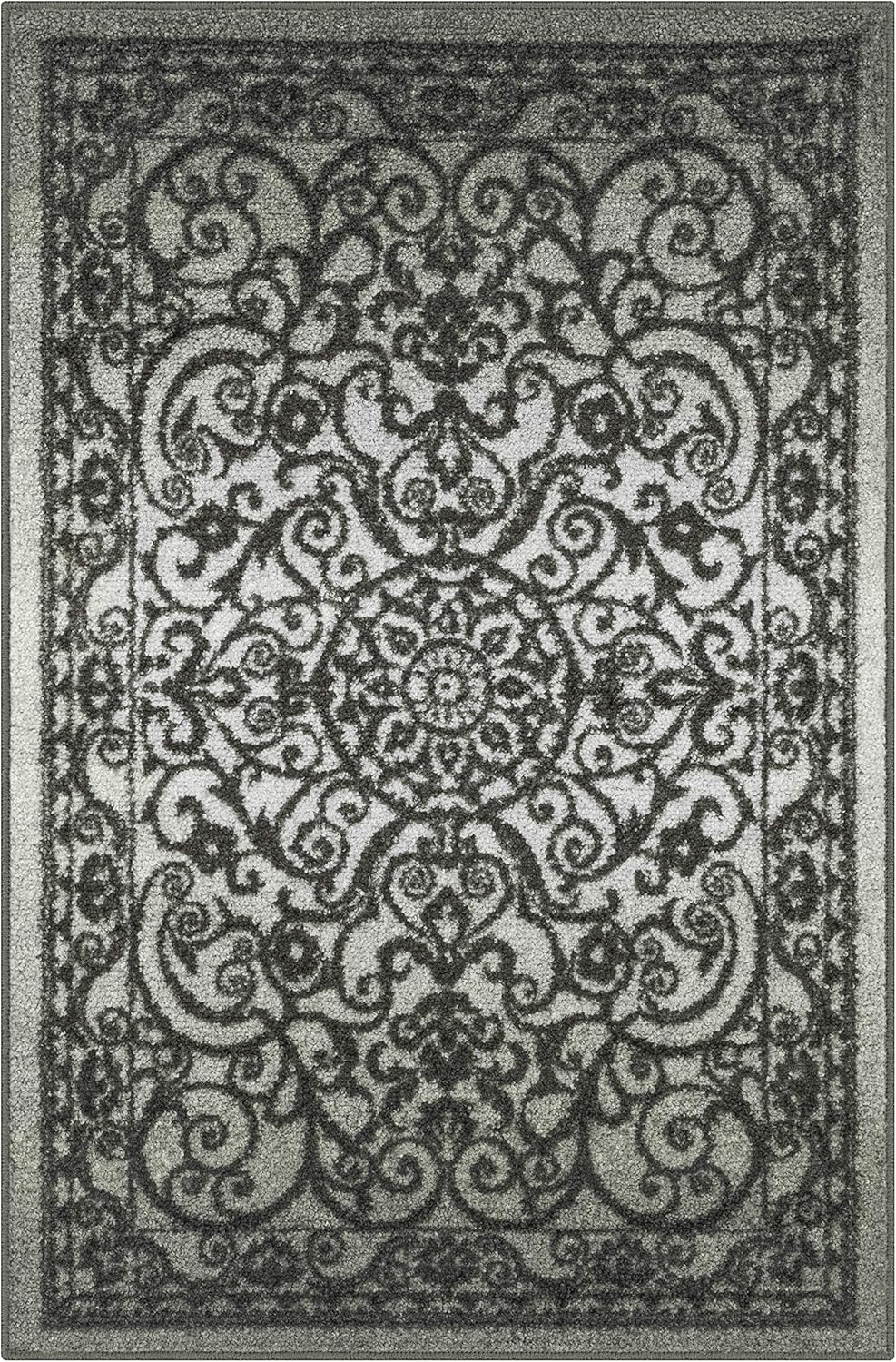 Maples Rugs Pelham Transitional Area Rugs - Made in USA - Washable, Non Slip, Indoor Carpet for Entryway, Foyer, Kitchen, and Bathroom, 2'6 x 3'10, Grey Tonal