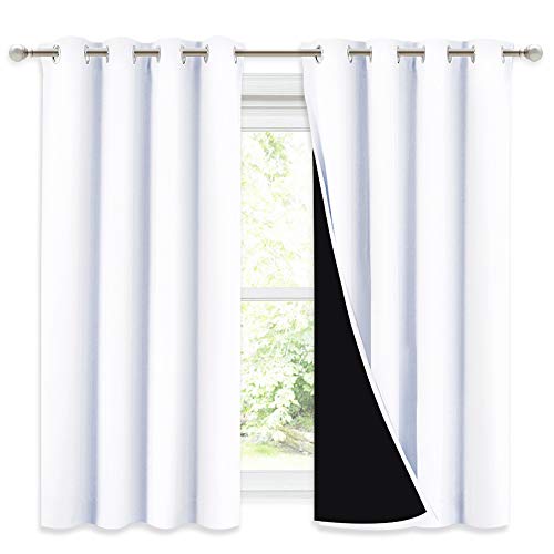 NICETOWN 100% Blackout Curtains 54 inches Long, Double-Deck Completely Blackout Window Treatment Thermal Insulated Lined Drapes for Small Window (White, 1 Pair, 52 inches Width Each Panel)