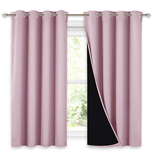 NICETOWN Room Warming Curtains, 100% Blackout Curtains 54 inches Long, 2 Thick Layers Completely Blocking Out All Light Lined Drapes for Small Window (Lavender Pink, 1 Pair, 52" Width Each Panel)