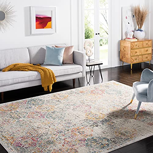 SAFAVIEH Madison Collection Area Rug - 5'3" Square, Grey & Gold, Boho Chic Distressed Design, Non-Shedding & Easy Care, Ideal for High Traffic Areas in Living Room, Bedroom (MAD611F)