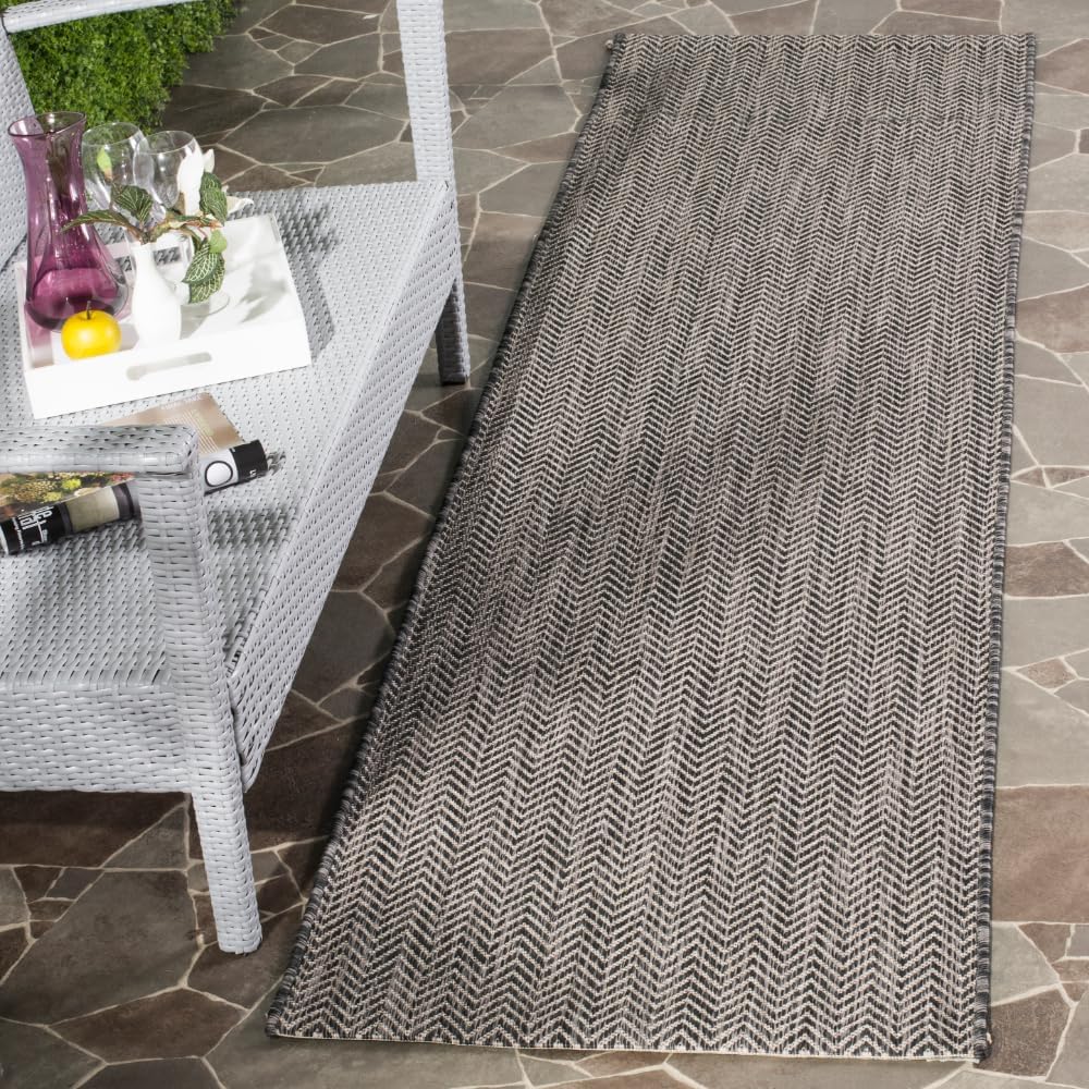 SAFAVIEH Courtyard Collection Runner Rug - 2'3" x 6'7", Black & Beige, Non-Shedding & Easy Care, Indoor/Outdoor & Washable-Ideal for Patio, Backyard, Mudroom (CY8022-36621)