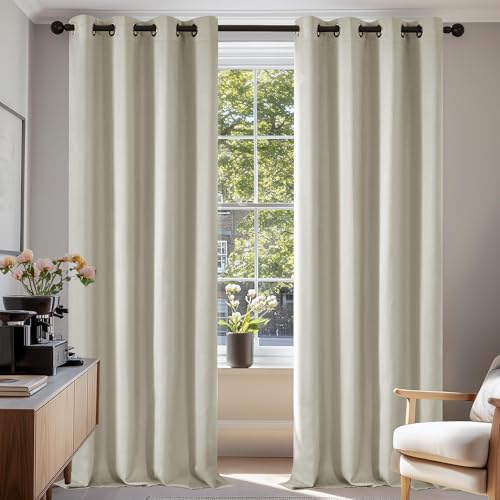 Deconovo Blackout Curtains for BedroomSet of 2 52W x 96L Inch Thermal Insulated & Noise Reducing PanelsHome Window Room Darkening Sustainable Grommet Drapes for Living Room and Nursery, Light Beige