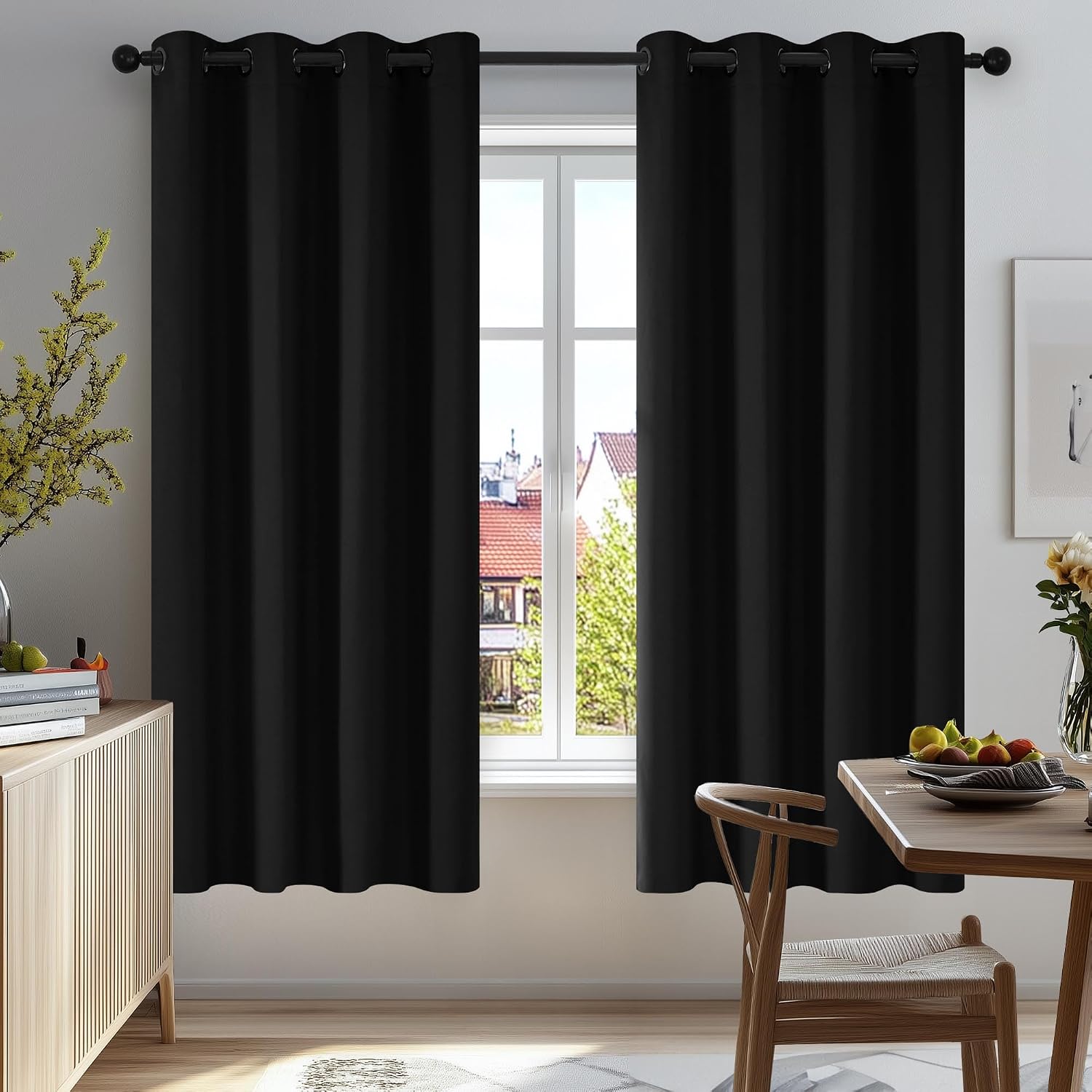 Deconovo Blackout Curtains for Bedroom  Set of 2 52W x 45L Inch Thermal Insulated & Noise Reducing PanelsHome Window Room Darkening Sustainable Grommet Drapes for Living Room and Nursery, Black