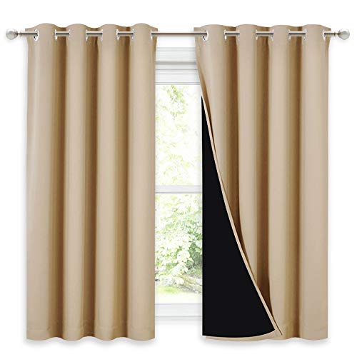 NICETOWN Room Warming Curtains, Bedroom Full Blackout Panels, Great Job for Blocking Light, Complete Blackout Draperies with Black Liner for Night Shift (Biscotti Beige, Set of 2, 52 by 54-inch)