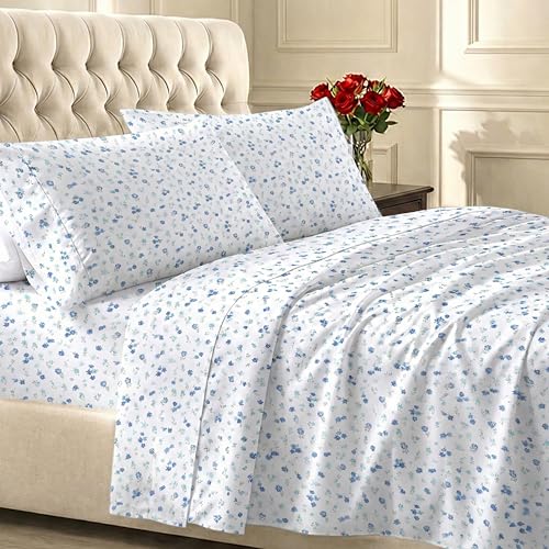 California Design Den Printed Twin XL Sheet Sets - 400 Thread Count Sateen, Natural 100% Cotton Sheets, Deep Pockets, Cooling and Durable Bedding Set - Blooming Meadows