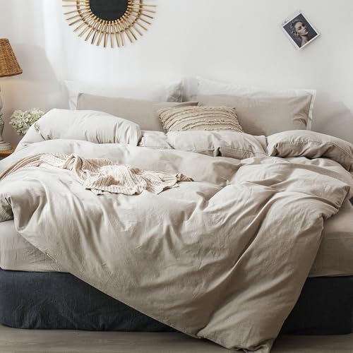 MooMee Bedding Duvet Cover Set (Tannish Linen Grey, Queen)