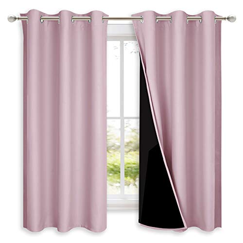 NICETOWN 100% Blackout Room Warming Lined Curtains, Totally Darkness Drapes, Thermal Insulated Drapes for Daughters Nursery (Lavender Pink, 1 Pair, 42 inches Width x 63 inches Length Each Panel)