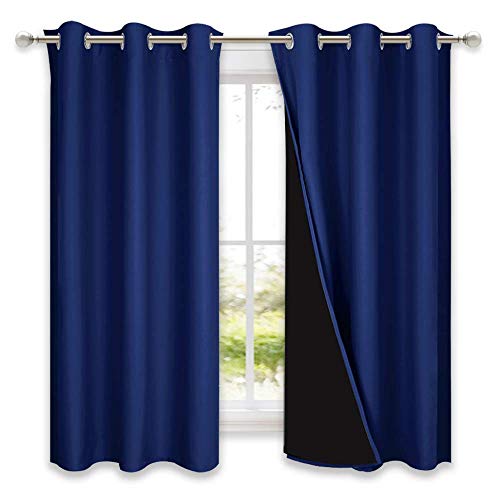 NICETOWN 100% Blackout Curtain Panels, Thermal Insulated Black Liner Curtains for Nursery Room, Noise Reducing and Cold Blocking Drapes for Windows (Set of 2, Royal Blue, 42" Wide by 63" Long)