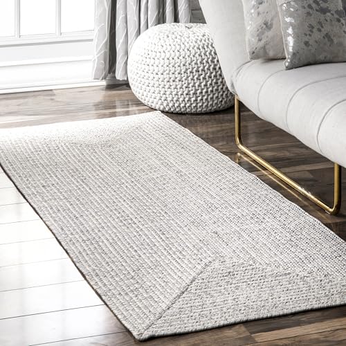 nuLOOM 2' x 10' Solid Hand Braided Indoor/Outdoor Area Rug, Pet-Friendly, High Traffic, Weather Resistant, for Patio, Balcony, Bedroom, Living, Dining Room, Wynn Ivory