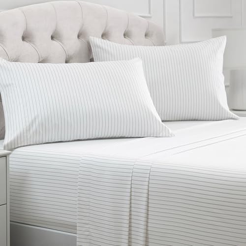 Mellanni King Sheets Set - 4 PC Iconic Collection Bedding - Hotel Luxury, Extra Soft, Cooling Bed Sheets - Wrinkle, Fade, Stain Resistant (King, Pin Stripe Gray)