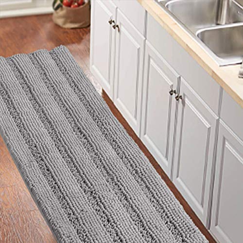 Turquoize Gray Chenille Shag Runner