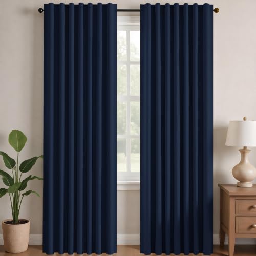 Deconovo Blackout Curtains, Thermal Insulated, W52 x L108 2 Panels, Back Tab, Machine Washable, Room-Darkening Drapes for Bedroom/Living Room Navy Blue