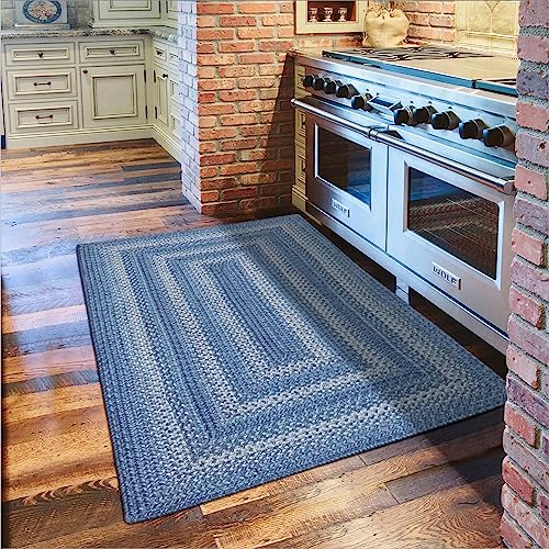 Homespice Denim Premium Jute Braided Area Rug, 27" x 45" Rectangular Blue - Navy - White, Reversible, Natural Jute Yarn Rustic, Country, Primitive, Farmhouse Style - 30 Day Risk Free Purchase