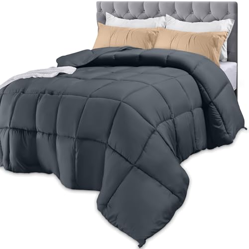 Utopia Bedding Comforters King Size, All Season Duvet Insert, Down Alternative Box Stitched Bed Comforter with Corner Tabs, Machine Washable (Grey, Pack of 3)