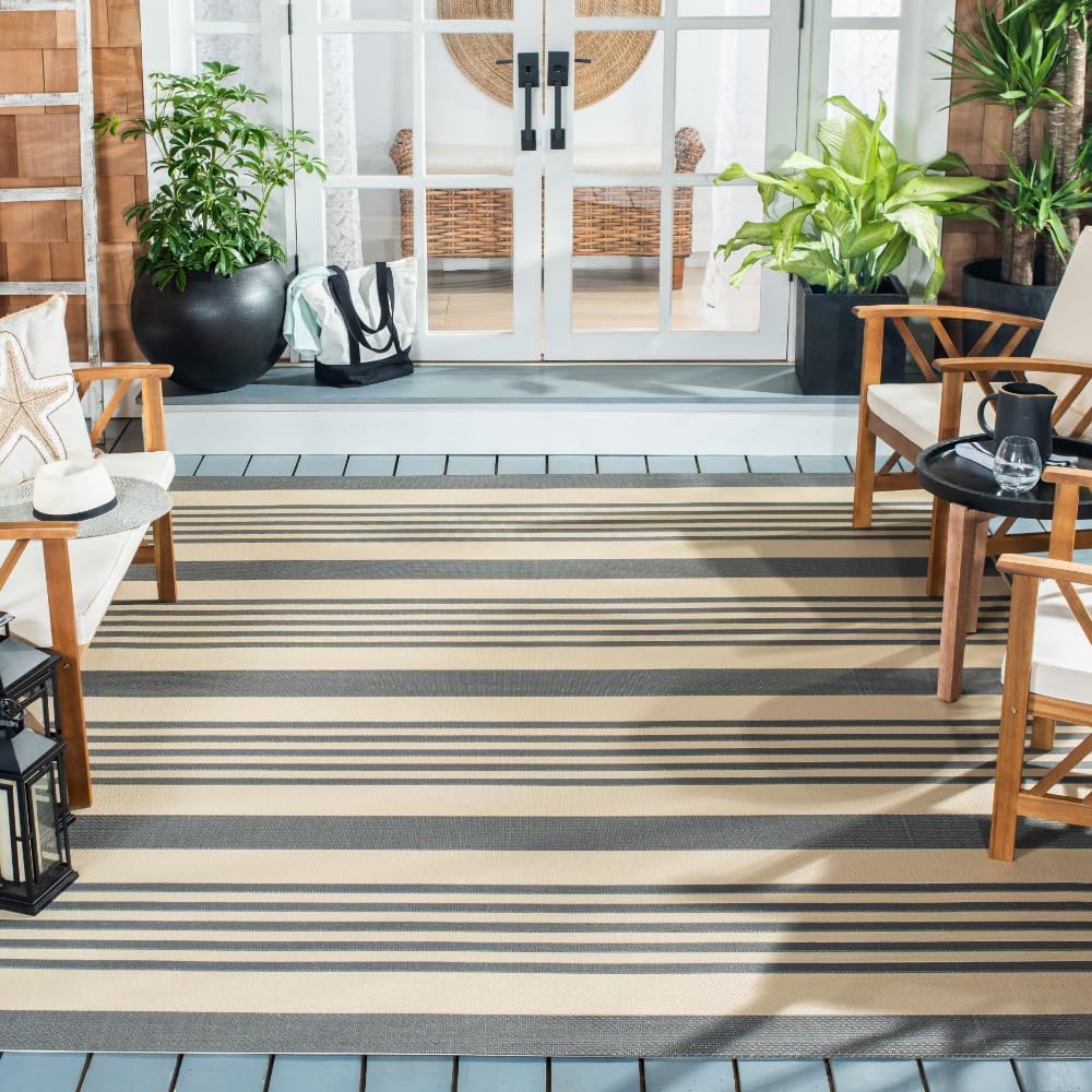 SAFAVIEH Courtyard Collection Area Rug - 8' x 10', Grey & Bone, Stripe Design, Non-Shedding & Easy Care, Indoor/Outdoor & Washable-Ideal for Patio, Backyard, Mudroom (CY6062-236)