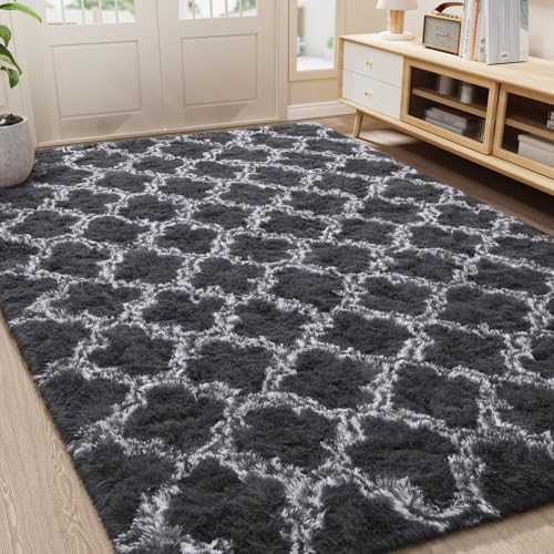 LOCHAS Luxury Shag Area Rug (Dark Grey/White)