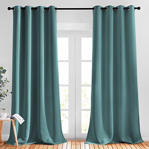 NICETOWN Patio Glass Door Panels - (52 inches Wide x 120 inches Long, Sea Teal, 1 Pair) Blackout Curtains for Bedroom/Living Room, Privacy Panel Drapes for Dining Room and Guest Room