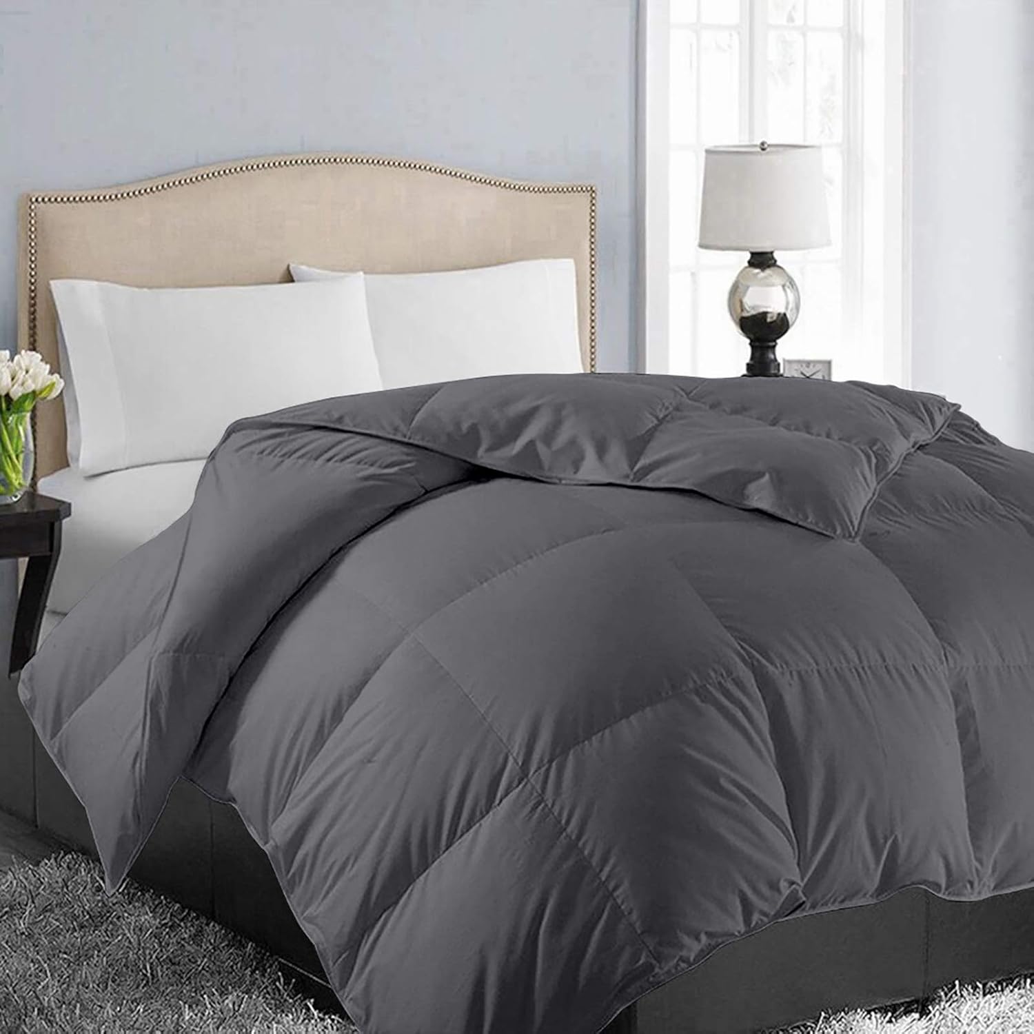 EASELAND California King Down Alternative Comforter - Quilted Duvet Insert for All Seasons, Soft Lightweight with Corner Tabs, Summer Winter Warm Bedding, Dark Grey 96x104 Inches