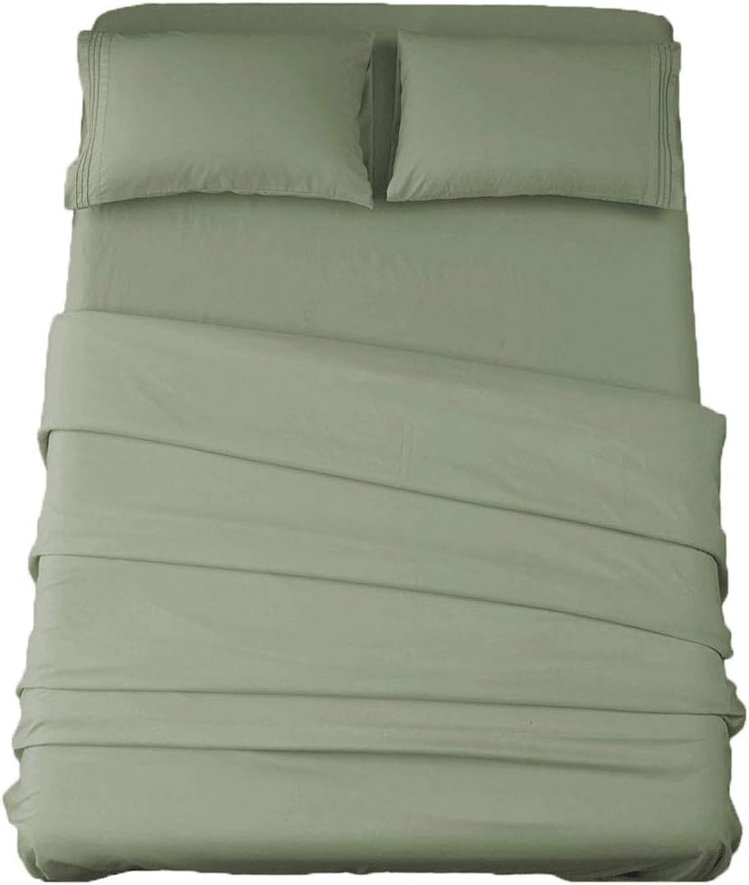 SONORO KATE Bed Sheet Set Super Soft Microfiber 1800 Thread Count Luxury Egyptian Sheets 16-Inch Deep Pocket,Wrinkle and Hypoallergenic-4 Piece (Sage, California King)