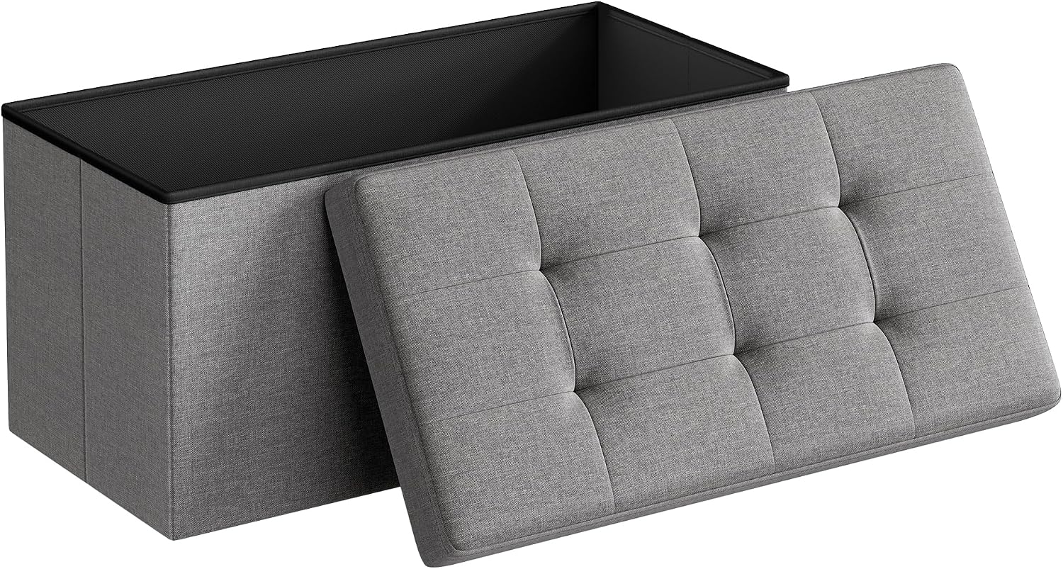 SONGMICS MAZIE 30" Folding Storage Ottoman (Light Gray)