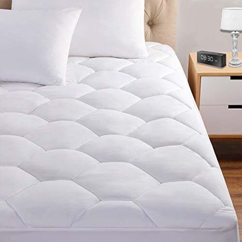 King Mattress Pad, 8-21" Deep Pocket Protector Ultra Soft Quilted Fitted Topper Cover Fit for Dorm Home Hotel -White