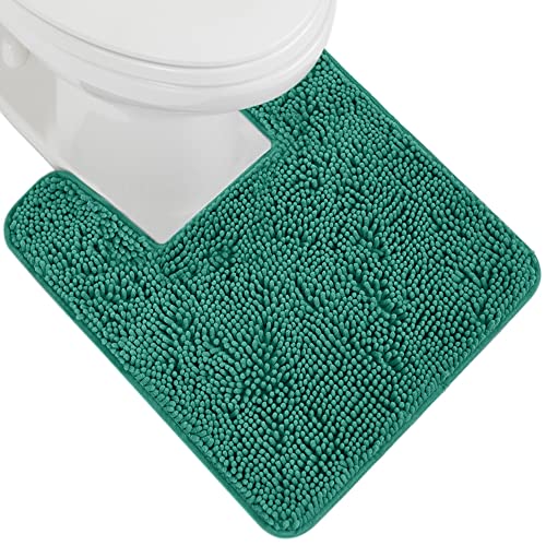 Gorilla Grip Plush Absorbent Shaggy Chenille Bath Rug Mat for Toilet Base with Rubber Backing, Machine Washable, Microfiber Bathroom Contour Mats for Toilets, Bath Room Decor, Square 22.5x19.5 Emerald