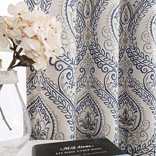 jinchan 54" Medallion Drapes (Blue on Greige)